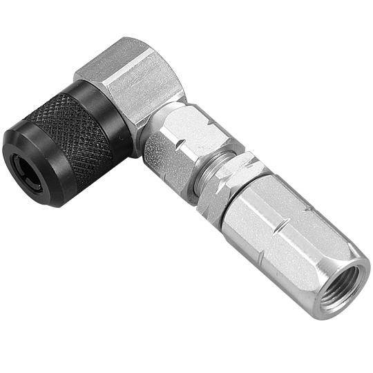 90 Degree 4-Jaw Grease Coupler w/ hose swivel