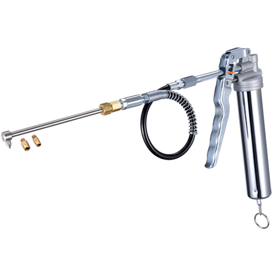 80g Jiabara Grip Type Grease Gun with FlexLube™ Multi-Fit Grease Pipe - Straight Version w/ Anti-Kink Hose Swivel